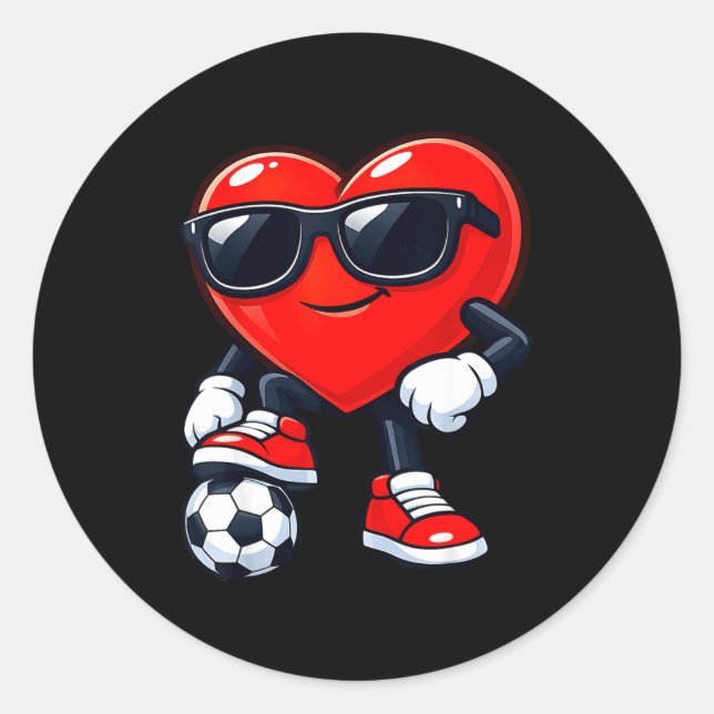 Sticker Rond Cute Heart Playing Soccer Valentines Day Soccer Bo (Devant)