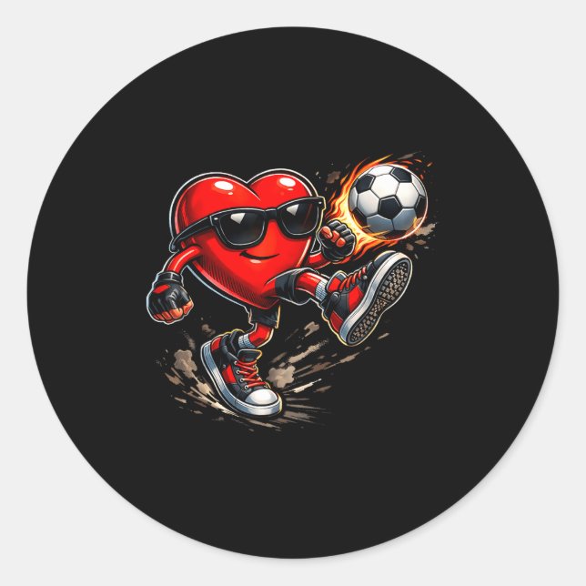 Sticker Rond Cute Heart Playing Soccer Valentines Day Soccer Bo (Devant)