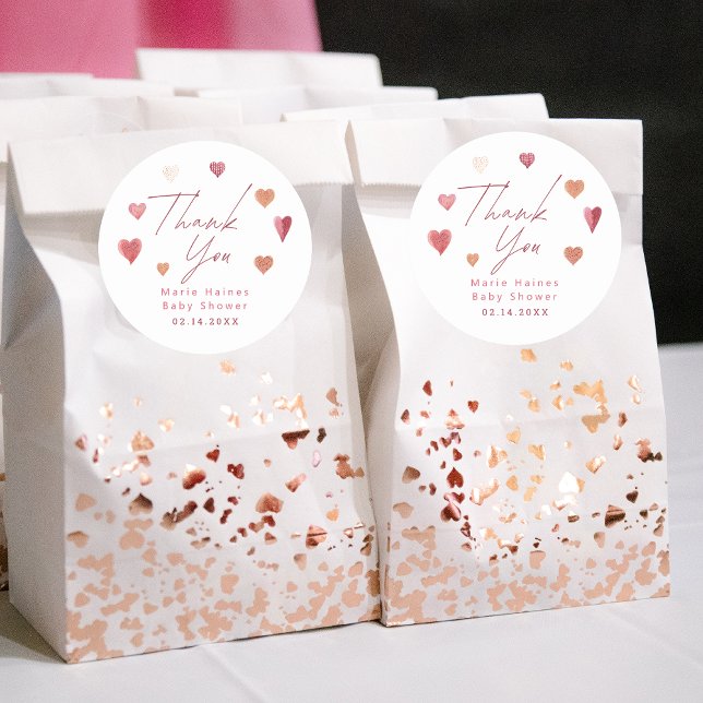 Sticker Rond Cute Hearts Girl Baby shower Merci (Créateur téléchargé)