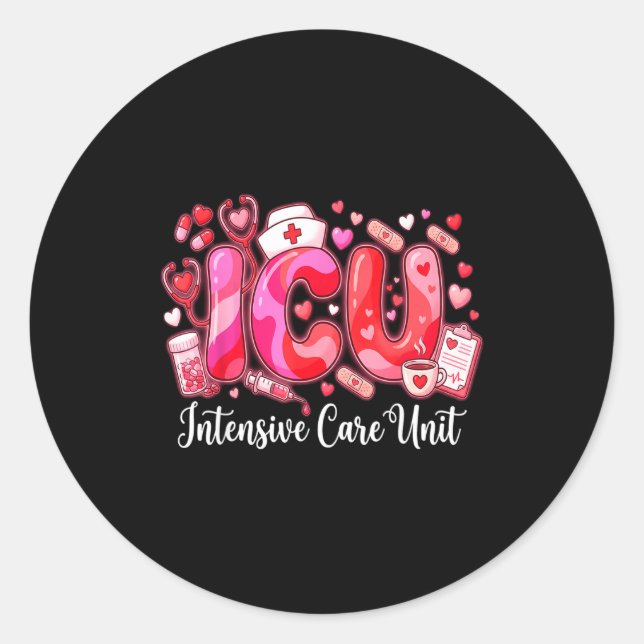 Sticker Rond Cute Hearts Icu Valentine Nurse Valentines Day Shi (Devant)