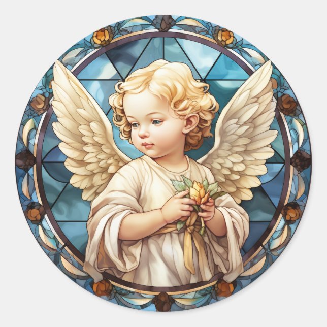 Sticker Rond Cute Heavenly Angel religieux (Devant)