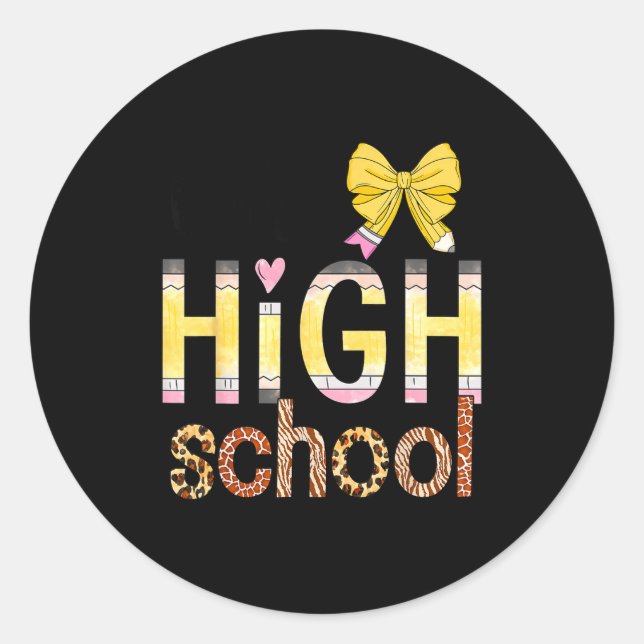 Sticker Rond Cute Hello High School Animal Print Teacher Back T (Devant)