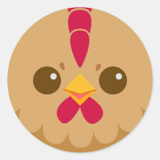 Sticker Rond Cute Hen / Visage de poulet
