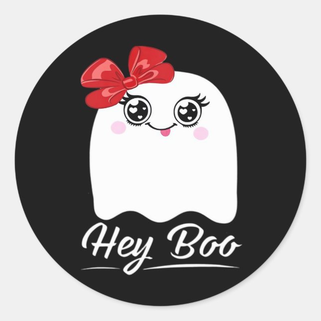 Sticker Rond Cute Hey Boo Halloween (Devant)