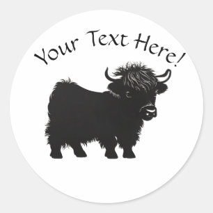 Sticker Rond Cute Highland Cow Calf Modifier le nom du texte