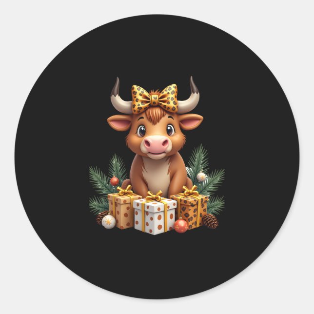 Sticker Rond Cute Highland Cow Christmas Santa Highland Cow Lov (Devant)