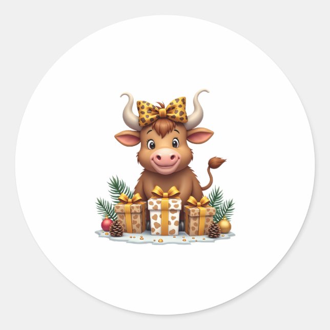 Sticker Rond Cute Highland Cow Christmas Santa Highland Cow Lov (Devant)