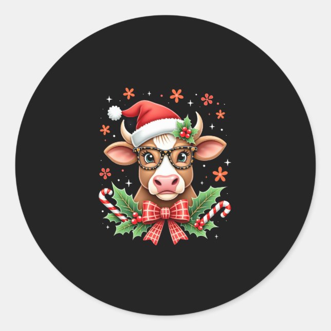 Sticker Rond Cute Highland Cow Lover Santa Hat Western Christma (Devant)