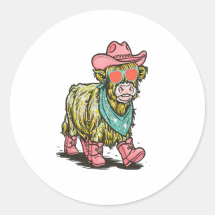 Sticker Rond Cute Highland Cow Png, Ouest