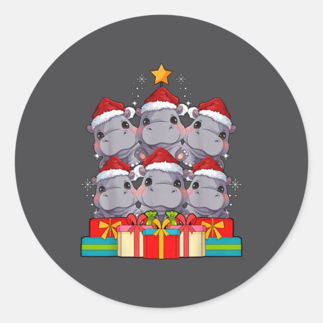 Sticker Rond Cute Hip Le Hiptamus Christmas Tree Xmas Hat  (Devant)