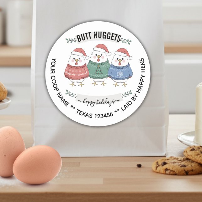 Sticker Rond Cute Holiday BUTT NUGGETS egg carton label (Créateur téléchargé)