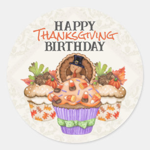 Sticker Rond Cute Holiday Cupcakes Bon thanksgiving anniversair