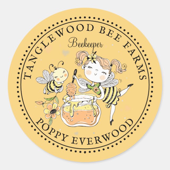 Sticker Rond Cute Honey Bee Apiary Beekeeper Honey Products  (Devant)