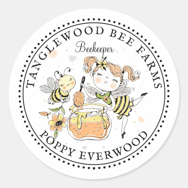 Sticker Rond Cute Honey Bee Apiary Beekeeper Honey Products  (Devant)