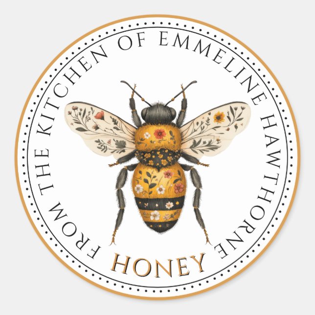 Sticker Rond Cute Honey Bee Floral Honey Label (Devant)