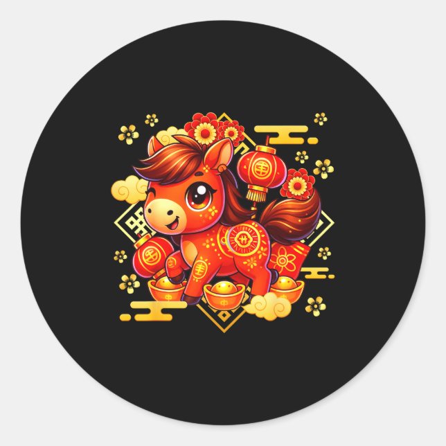 Sticker Rond Cute Horse Lunar Chinese New Year 2026 Men Women K (Devant)
