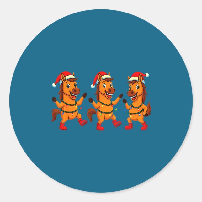 Sticker Rond Cute Horse Santa Hat Dancing Lights Christmas Danc (Devant)