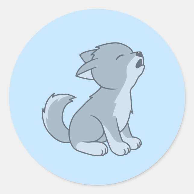 Sticker Rond Cute Howf Loup Pup bleu (Devant)
