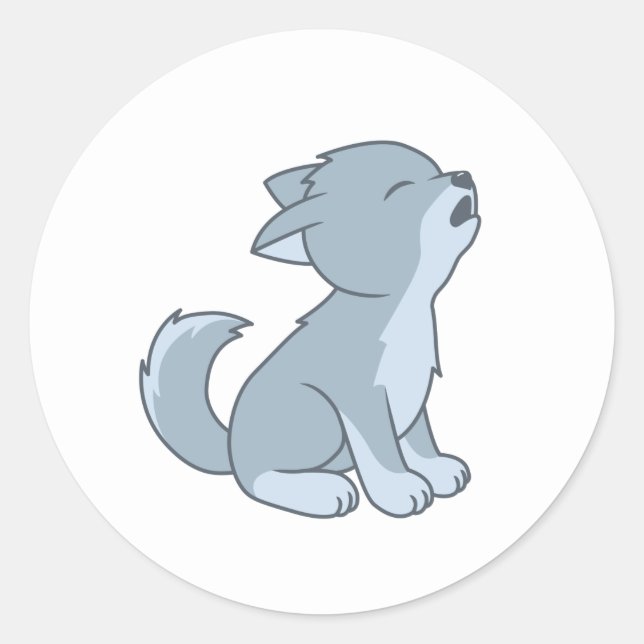 Sticker Rond Cute Howling Wolf Pup (Devant)