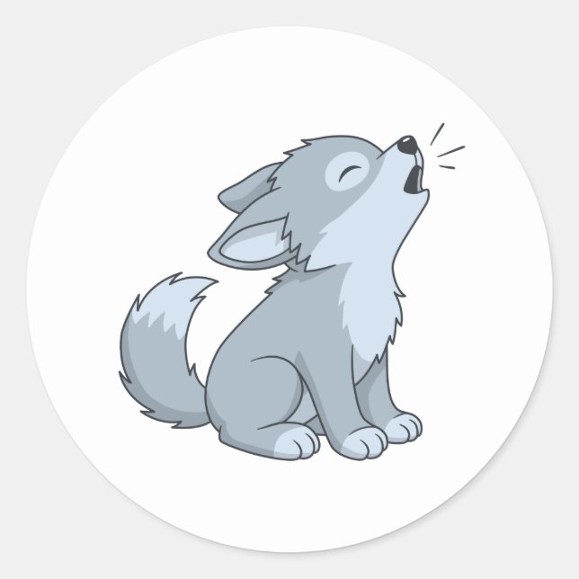 Sticker Rond Cute Howling Wolf Pup (Devant)