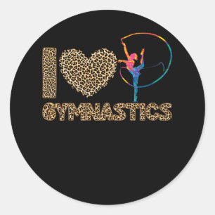 Sticker Rond Cute I Love Gymnastique Empreinte de léopard
