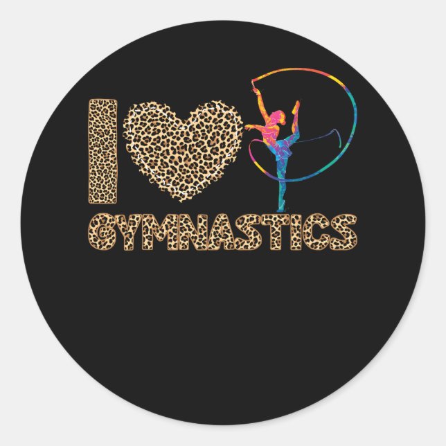 Sticker Rond Cute I Love Gymnastique Empreinte de léopard (Devant)