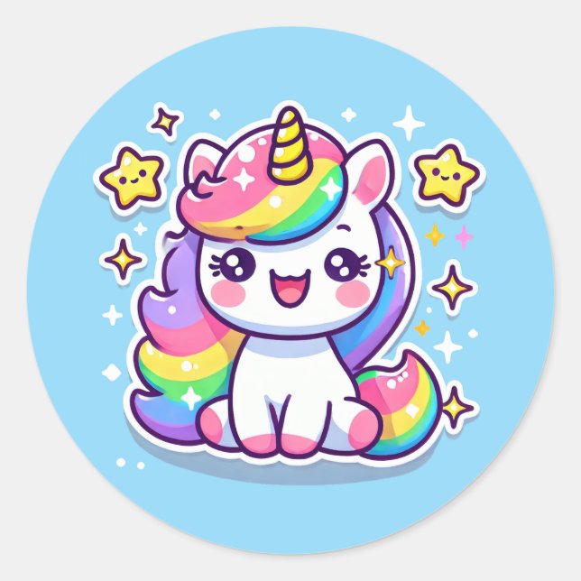 Sticker Rond Cute Imaginaire Unicorn (Devant)