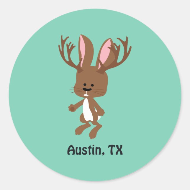 Sticker Rond Cute Jackalope - Austin, Texas (Devant)