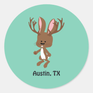 Sticker Rond Cute Jackalope - Austin, Texas