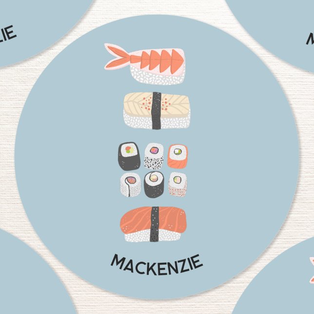Sticker Rond Cute Japonais Sushi Personnalisé (Fun Japanese sushi themed personalized sticker)