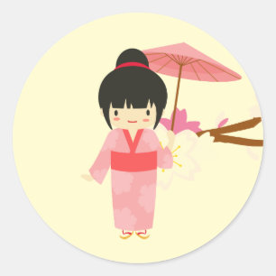 Sticker Rond Cute japonaise rose cerise Blossom Geisha