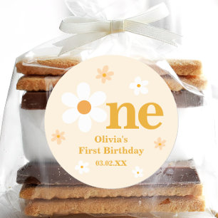 Sticker Rond Cute Jaune Daisy Un 1er Anniversaire