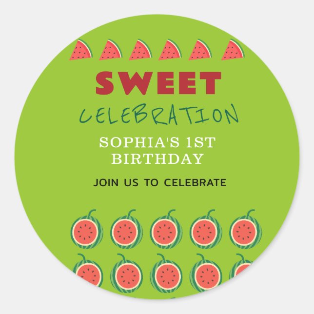 Sticker Rond Cute & Juicy Watermelon Thème Invitation (Devant)