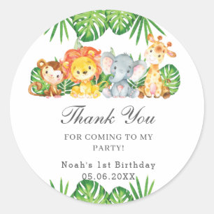 Sticker Rond Cute Jungle Animaux Baby shower verdoyant Annivers