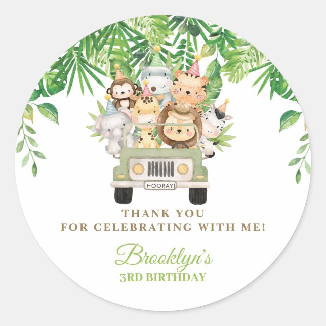 Sticker Rond Cute Jungle Animaux Safari Voiture Anniversaire Pr (Devant)