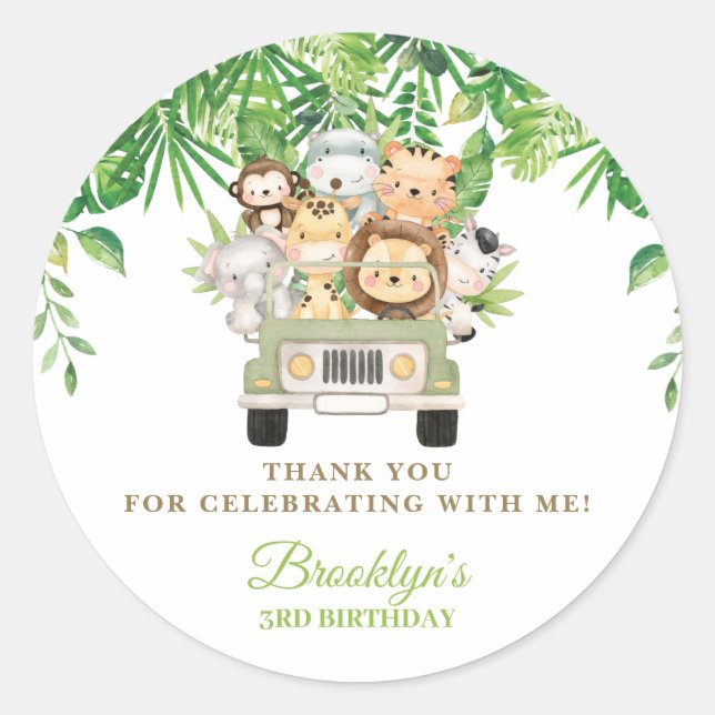 Sticker Rond Cute Jungle Animaux Safari Voiture Verdure Favoris (Devant)