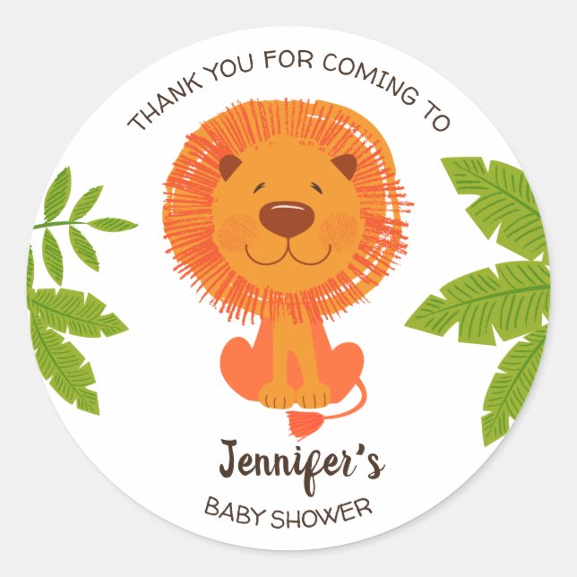 Sticker Rond Cute Jungle Safari Lion Baby shower Merci (Devant)