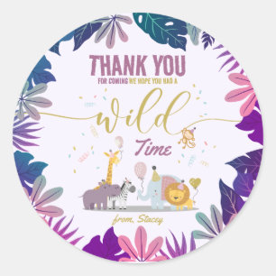 Sticker Rond Cute Jungle Safari Wild Animal Girl fête d'anniver
