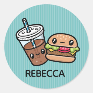 Sticker Rond Cute Junk Food hamburger et soda