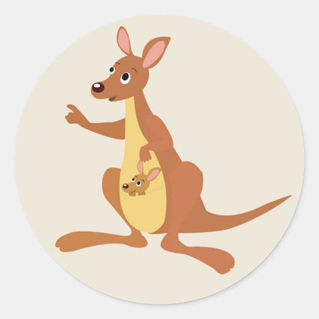 Sticker Rond Cute Kangaroo animé avec bébé (Devant)