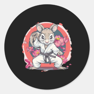 Sticker Rond Cute Karate Écureuil Lotus Fleur Mixed martial art