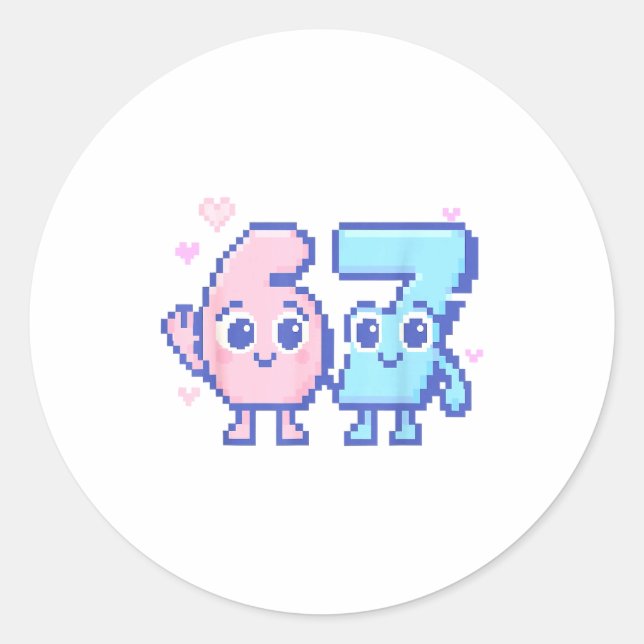 Sticker Rond Cute Kawaii 67 Six Seven Meme 6 7 Girls Italian Br (Devant)