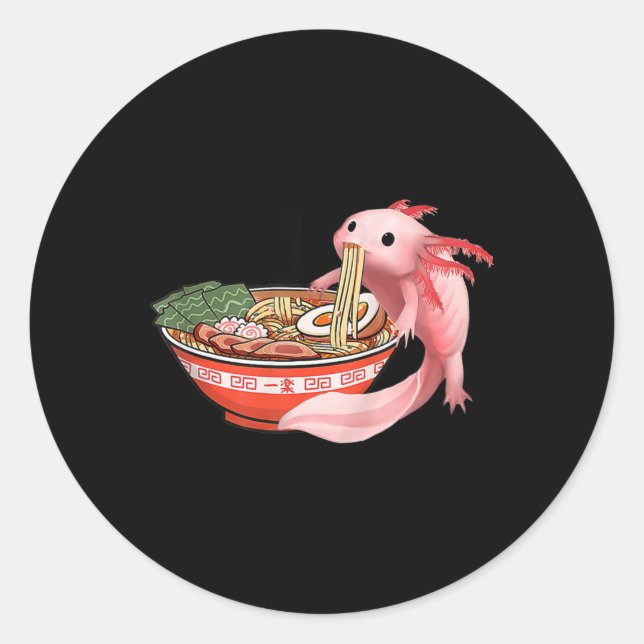 Sticker Rond Cute Kawaii Anime Axolotl Japonais Ramen nouilles  (Devant)