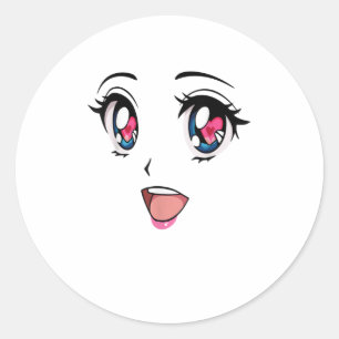 Sticker Rond Cute Kawaii Anime Girl Face Manga Style