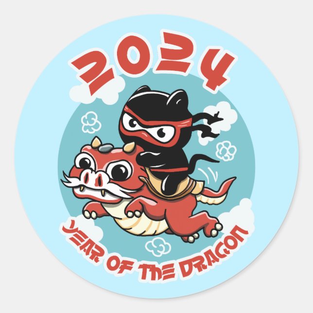 Sticker Rond Cute Kawaii Art | 2024 Année Du Dragon (Devant)