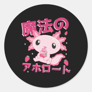 Sticker Rond Cute Kawaii Axolotl Lait de fraise Shake Japonais