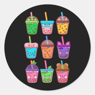 Sticker Rond Cute Kawaii Boba Tea Anime Buble Tea Pastel Pour G