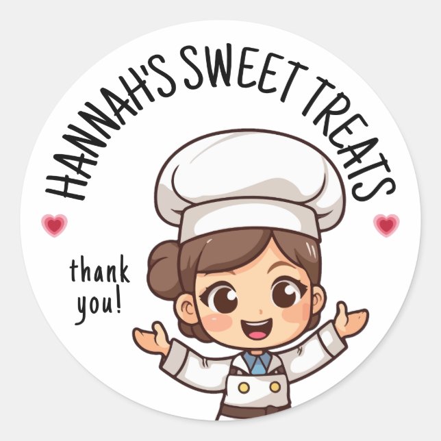 Sticker Rond Cute Kawaii Brown-Haired Baker Merci (Devant)