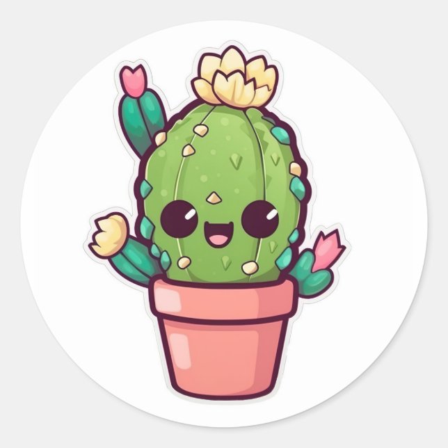 Sticker Rond Cute kawaii cactus, succulent (Devant)