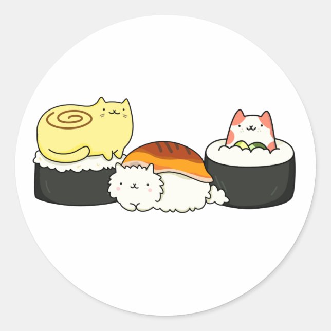 Sticker Rond Cute Kawaii Cat-lifornia Sushi Roll (Devant)